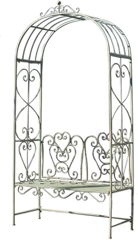 ディストレストグリーン鉄製バラパーゴラアーチ ベンチ付き クライミングプラント用｜キラリラ店