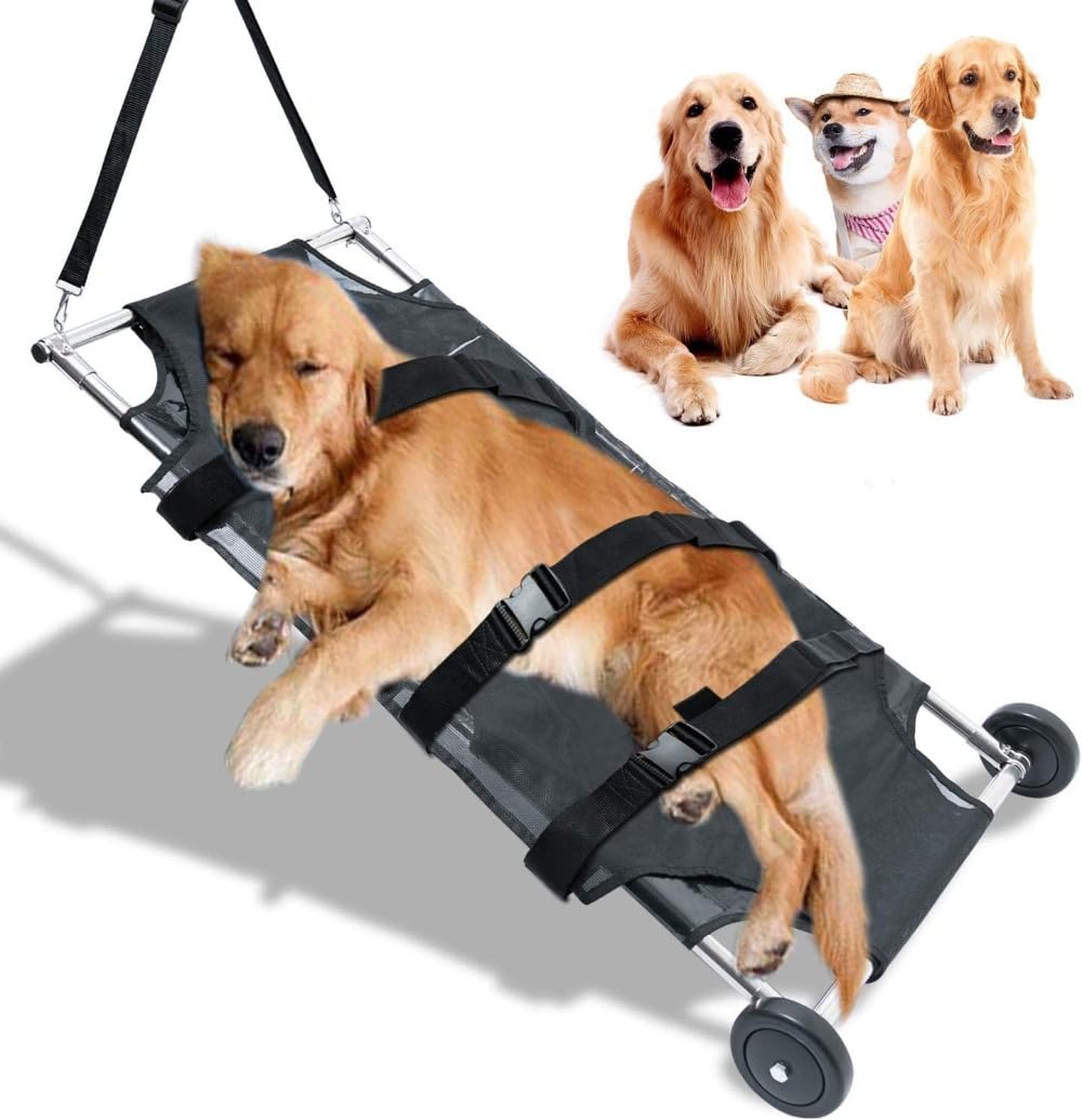 折りたたみ式毛の荒物用ストレッチャーペット持ってくるステンレス鋼製犬用路面電車、ノイズレスホイール付き添い人4522in最大限度電気容量250重量ポンド-獣医用ストレッチャー