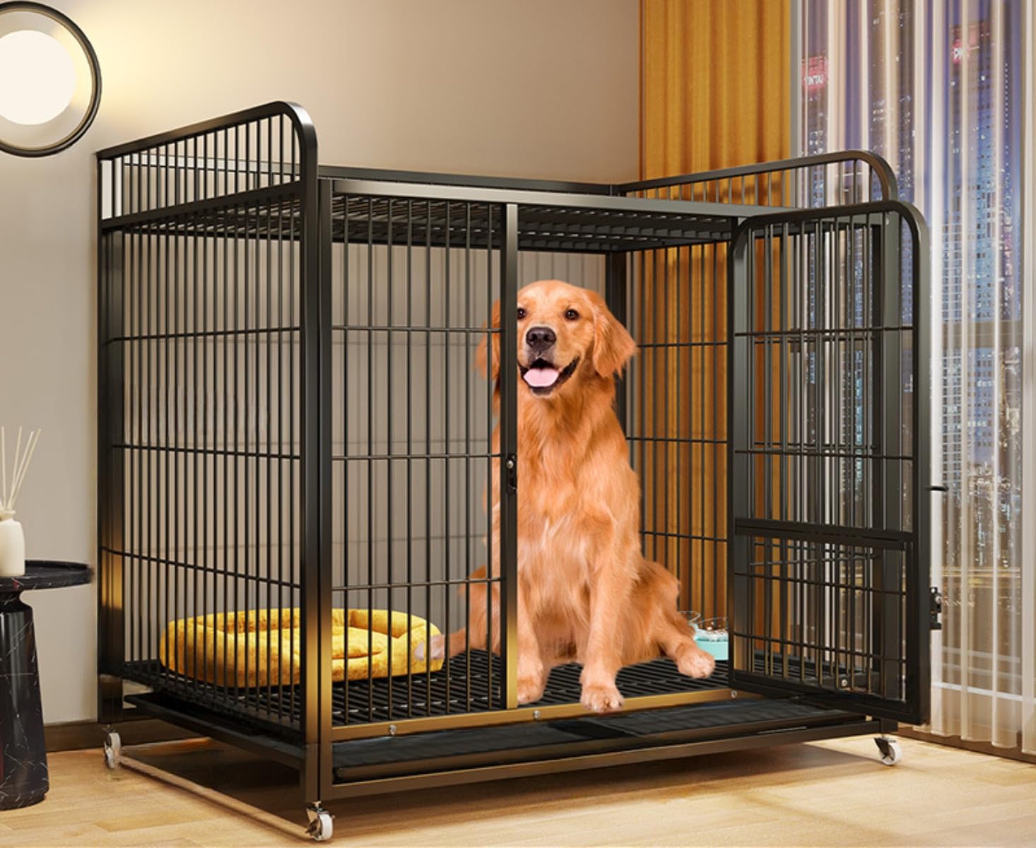 楽天市場】【】 犬用ゲージ 屋根付き 大型・中型犬対応 キャスター付き