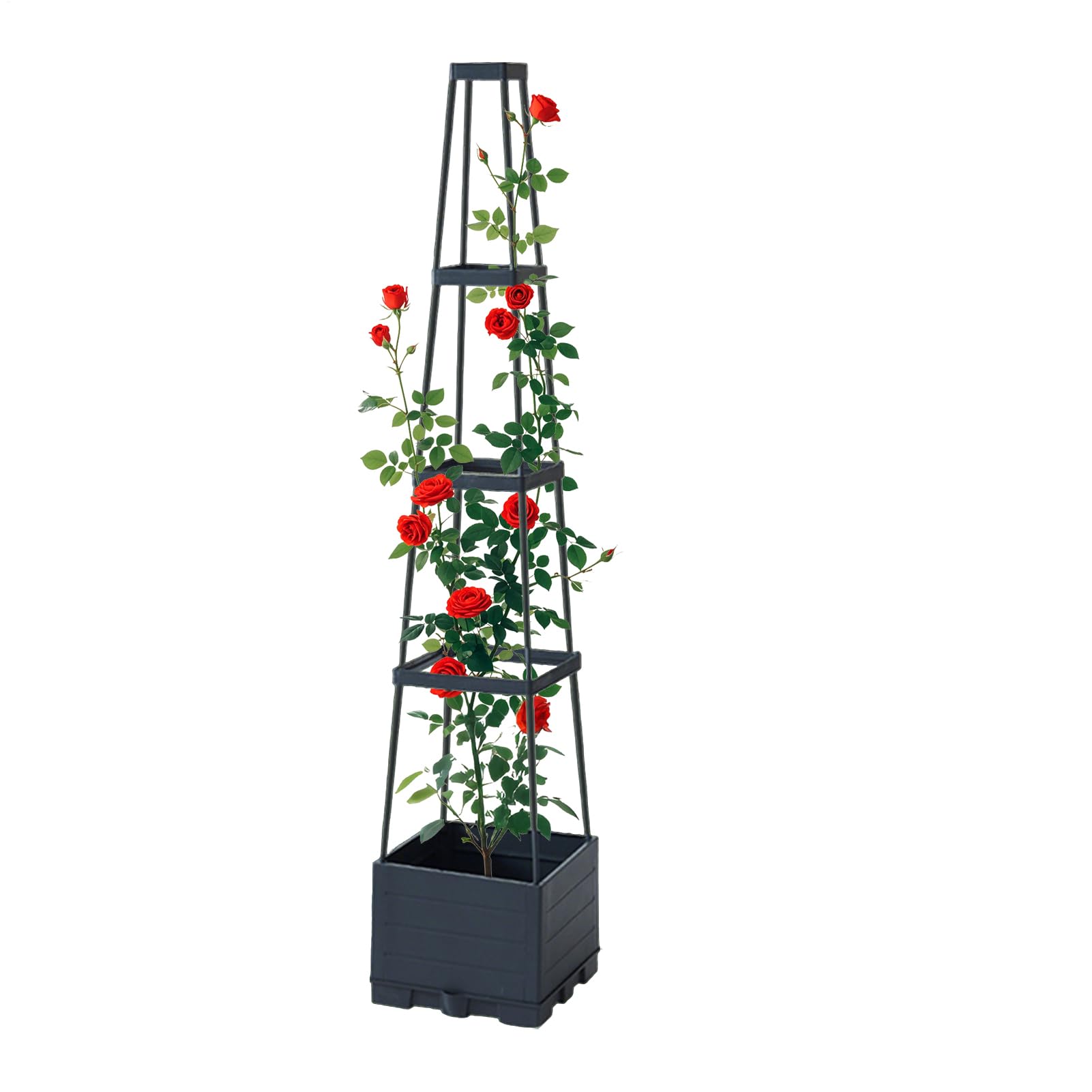 プランター 菜園 上下セット トレリス付き 140cm 自動給水 鉢植え 野菜 栽培 オベリスク 植物支柱 園芸 庭 ガーデニング 家庭菜園 スクエア 底水機能 観葉植物 バラ トマト キュウリ つる性植物 鉢 室内 屋外 ベランダ おしゃ|キラリラ店