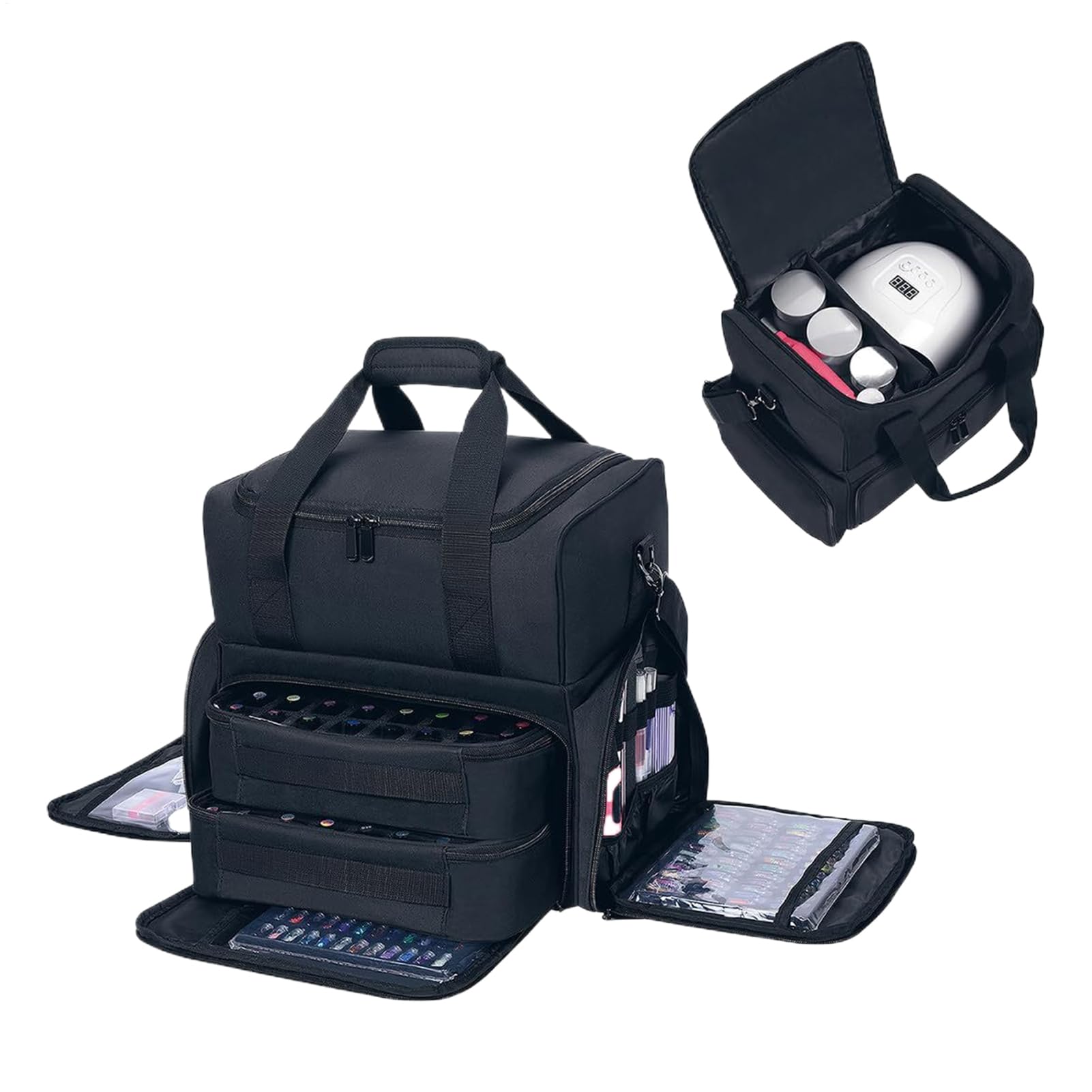 マニキュアオーガナイザーケース、ネイル装具用納めるボックス席 | マニキュア用キャリングケースネイルランプキット装具御徒面子 - 納めるネイルキットバッグ トラベルネイルアートキットバッグ 70本の壜を納める 保持者\u0026;ストラップ付き添い人 旅するアウトドア用