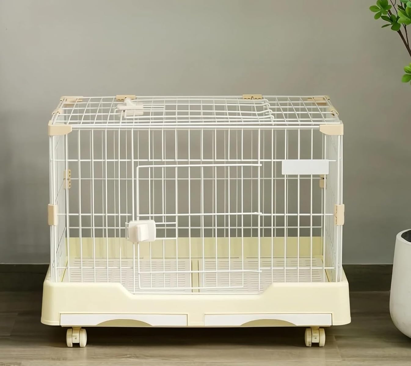 ウサギ用ケージ 猫用ケージ 小動物用 キャスター付き移動便利 組立簡単 工具不要 引き出しトイレ付 掃除簡単 天井＆前面2扉でお世話ラクラク スチール製 室内飼い (アイボリー)｜キラリラ店 9,751円