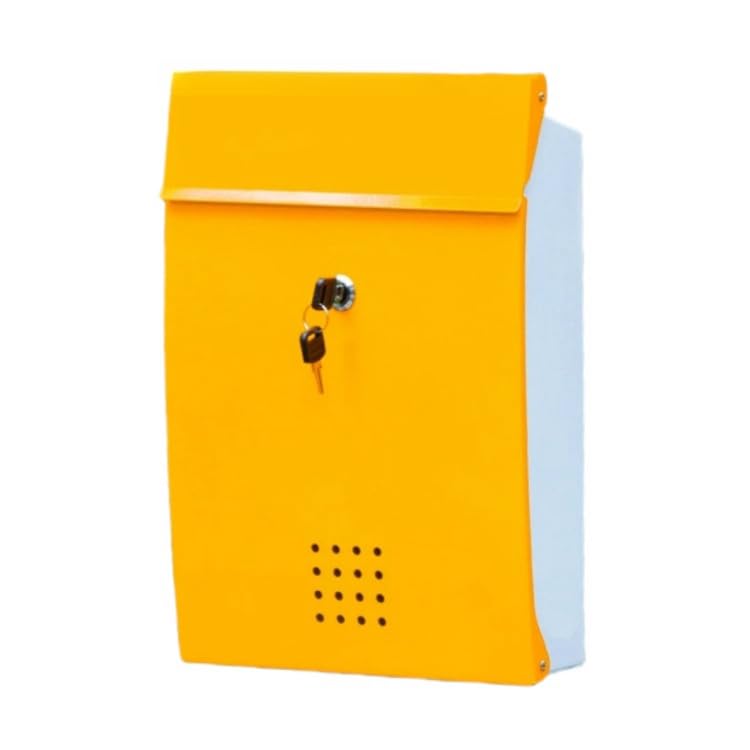 [] 壁掛けポスト 郵便受け 新聞箱 ロック付き 防水 ステンレス鋼 メールボックス 屋外用 戸建住宅用 ブラック (イエロー)｜キラリラ店