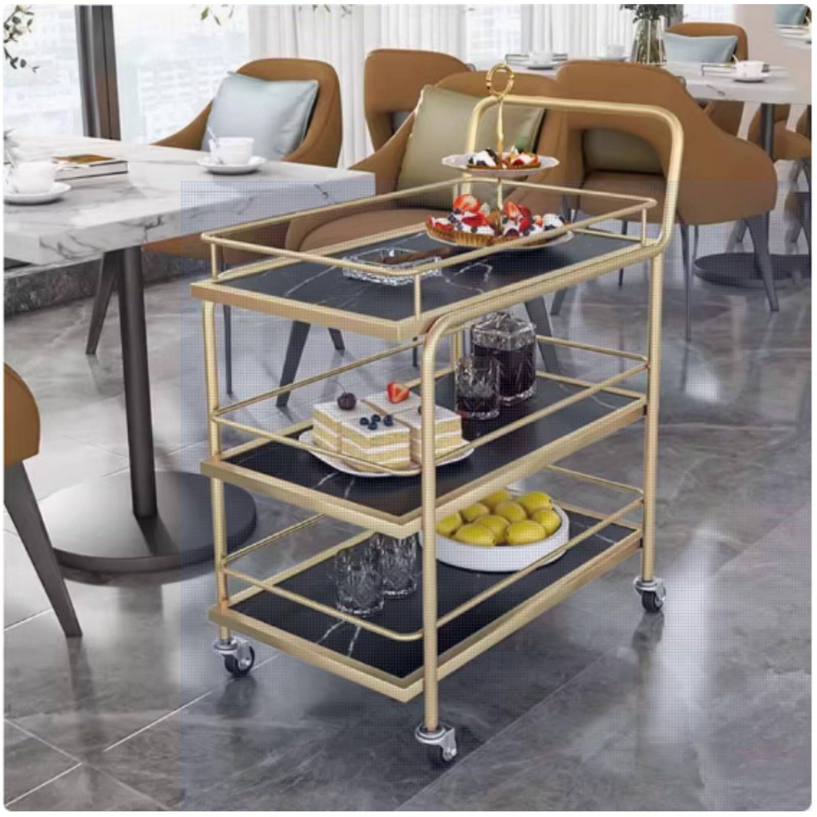 Sキッチンカート、2/3層の食品サービングカート、食器収納、二重層収納、モバイルカート、高級収納カート、ホテルワインカート、大容量、多層アイアンアート、ダイニングカート、レストランの食品配達カート、移|キラリラ店