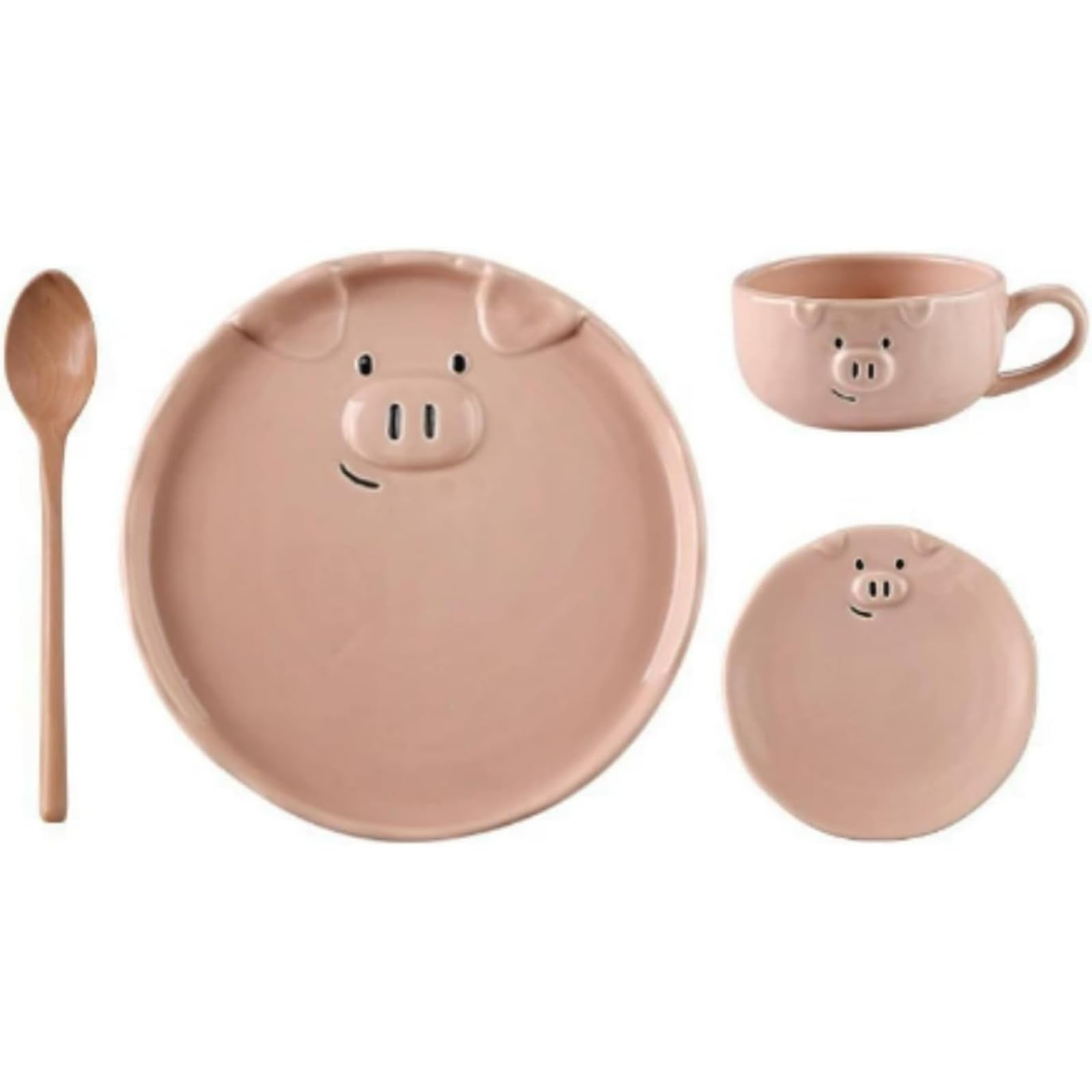 陶磁器製 食器 ご飯茶碗 かわいい ピンク豚 動物デザイン カップラーメン茶碗 朝食皿 コーヒーカップ 乙女心 誕生日プレゼント ギフトに最適 (朝食七ッ卜)｜キラリラ店