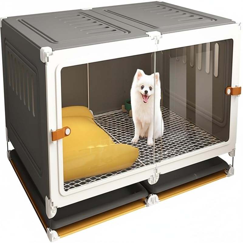 犬用インテリアケージ 小型犬用ゲージ 犬ケージ テディ・ポメラニアン向け広めリビングスペース付き、室内飼育に適した通気性の良い分離式ペットゲージ (,106*46*46)|キラリラ店