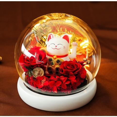 永生花 招き猫 母の日 差し上げ物 プリザーブドフラワー 母の日  硝子 枯れない花 果てしが無いの花 ナイト爵点火装置 差し上げ物ボックス席付き添い人 御芽出度 生まれ落ちる日 不死化日