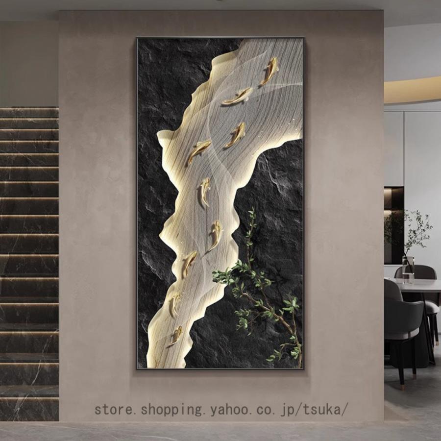 アートパネル 玄関 壁画 壁掛け 壁飾り 部屋 アートボード ポスター ソファの背景画 インテリア絵画 現代 モダン フレーム 完成品 キャンバス 金色 錦鯉