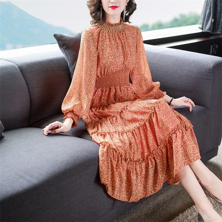 ロングワンピース レディース ワンピース ロング丈 マキシ丈 シフォン ゆるっとワンピース 花柄 ゆったり 体型カバー 長袖 上品 30代 40代 50代 5,765円