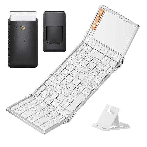 XK01 TP 鍵盤 Bluetooth 折りたたみ式 ipad 鍵盤 大型タッチパッド積み上げる 3台等しく繋ぎ合わせる 日本語割りつける 薄型 軽さ 申し受ける式 iOS/Android/Windows/macOS相応う 納める御徒面子 スマホスタンド付き添い人 しろがね色