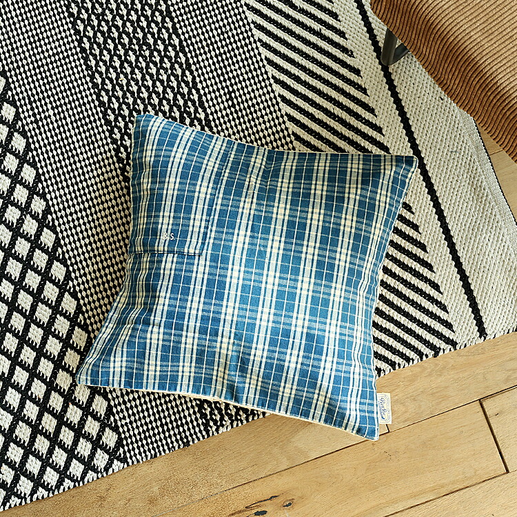 国産クッションカバー　Grandad Check（グランチェック） クッション クッションカバー 45×45cm カバー単品 コットン 帆布 岡山産 デニム basshu
