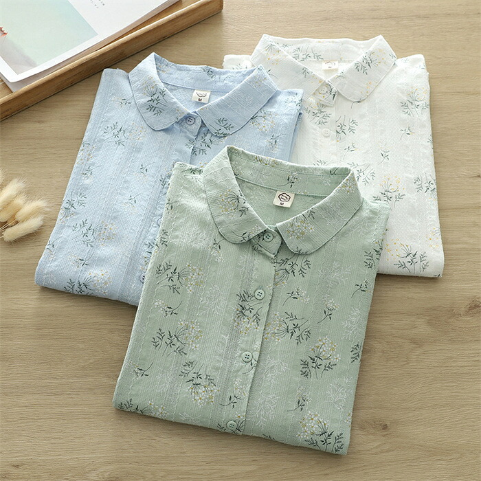 楽天市場】シャツ 花柄シャツ レディース 春秋 綿シャツ 綿100％ 小花
