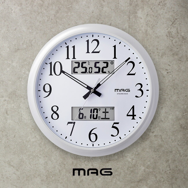 【特典あり】MAG温湿度計付き電波掛け時計 ダブルリンク W-711 [掛時計 壁掛け 電波時計 アナログ デジタル 表示 温度 湿度 カレンダー 夜間 音 静か シンプル ステップ秒針 見やすい 丸型 円形 大きめ おしゃれ リビング 寝室 インテリア スタンダード] 即納