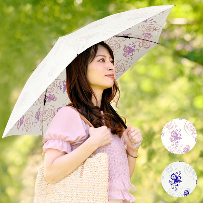 日傘 折り畳み 遮光  花柄 晴雨兼用 軽量  夏 白 ホワイト　コンパクト