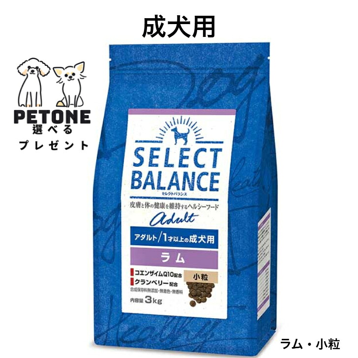 【ポイント10倍&5%オフクーポン配布中】セレクトバランス アダルト ラム 小粒 1才以上 成犬用 3kg 正規品 ドッグフード ドライフード 犬のごはん