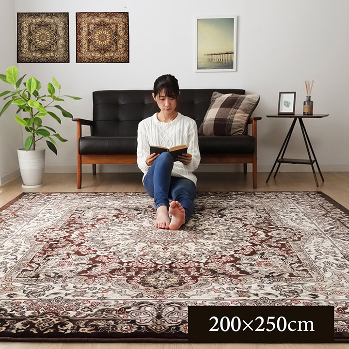 ラグ カーペット マット 絨毯 約200&times;250cm 長方形 洗える 軽い コンパクト メダリオン柄 ホットカーペット対応 オールシーズン リビング 食卓 上敷き ブラウン5703139ワイン5703239｜アジアン衣料雑貨きりんかん 13,774円