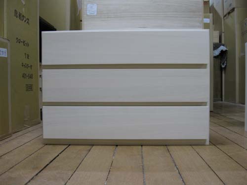桐たんす　チェスト　モダン 桐タンス洋風　収納　総桐ユニット箪笥３段W755(自然塗装)自然塗装でシックハウス対策にお子さんやお年寄りのお部屋に最適です、製造直売商品番号753