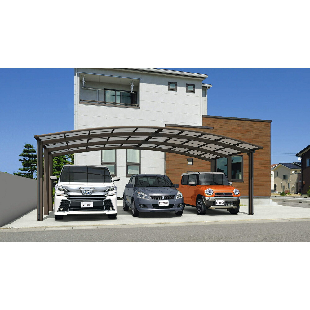 【商品のみ】 三協アルミ カムフィエーストリプル 3台用 基本タイプ 5080 H28 屋根材:熱線遮断ポリカーボネート板 柱6本 『 カーポート 3台 本体のみ 駐車場 屋根 外構 エクステリア 』
