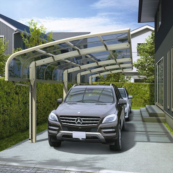 車を雨風から守るカーポート 日本製の安心品質 送料無料 ガレージ 全国配送 Ykk レイナキャップポートグラン たて連棟セット J57 57 27h ハイルーフ柱 熱線遮断ポリカーボネート屋根 Ccs P アルミカーポート 2台用 J57 5727hサイズ エクステリアのプロ