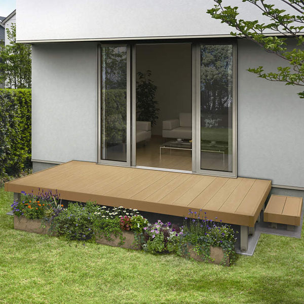 人工木 Ykkap Ykkap リウッドデッキ0 ｌタイプ 高さ850 1000 1間 3尺 ウッドデッキ ウッドデッキ Diy エクステリアのプロショップ キロ 腐りにくく長持ち 土台はアルミで木の質感の人工木ウッドデッキ 樹脂 送料無料 エクステリア ガーデンファニチャー 樹脂