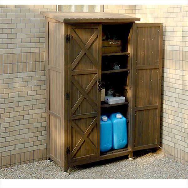 Sスタイル 木製収納庫 WSOC-1600DB オールドカントリー調ストッカー160 『小型 物置小屋 屋外 DIY向け』 ダークブラウン