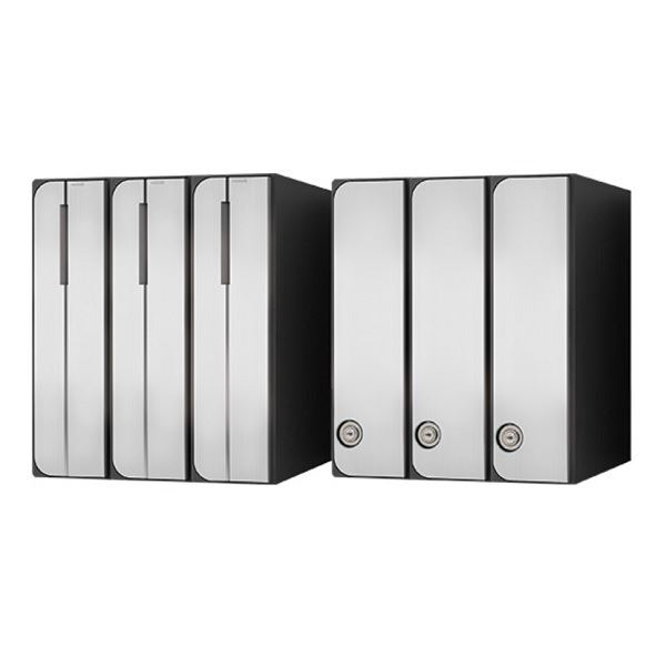 ナスタ 集合住宅用ポスト 前入後出/屋内用 タテ型 可変ダイヤル錠 戸数3 KS-MB3102PU-3LKT-SV シルバー｜エクステリアのプロショップ　キロ