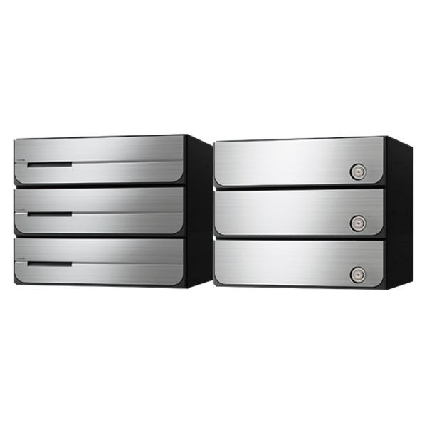 ナスタ 集合住宅用ポスト 前入後出/室内タイプ ヨコ型/上開き ラッチ錠 戸数3 KS-MB3102PU-3R-SV シルバー