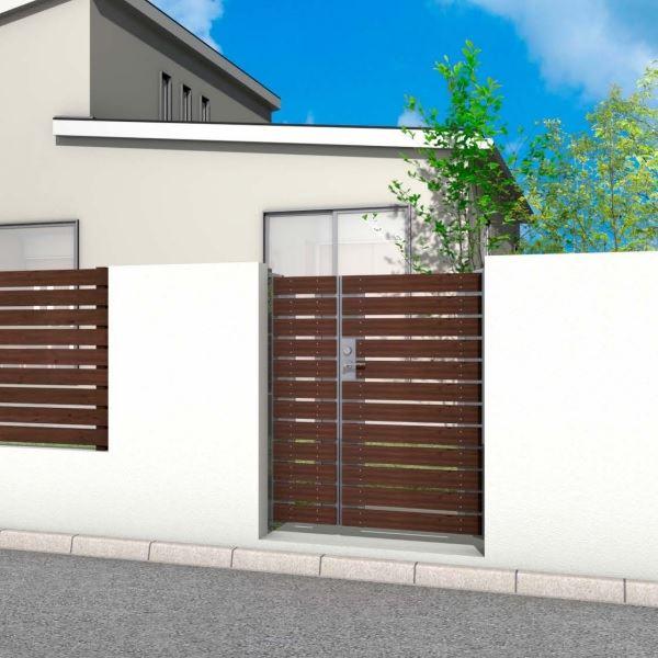 【送料無料】タカショー 門扉 ユニットプラス こだわり板100幅 片開き W900×H2000 レバーハンドル錠『ゲート 部材 ガーデン 住宅 境界 入口 塀 壁 diy おしゃれ 木調 ウッド 門扉』