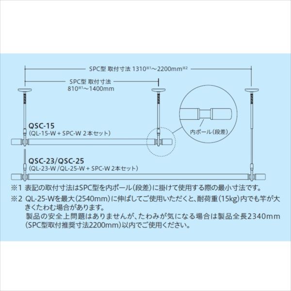 川口技研 ホスクリーン 1セット入 2本 QL-23-W SPC-W ホワイト 室内 室内用ホスクリーンSPC型 物干し 物干し竿QL型セット  ＃QSC-23 激安正規 室内用ホスクリーンSPC型