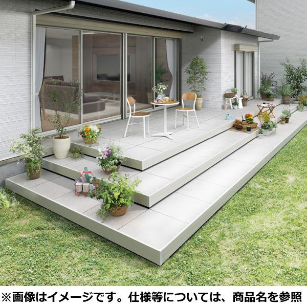【本格的】【組み立て式】『配送は関東・東海限定』 リクシル タイルデッキ 出幅側ステップ納まり 2段 間口：3600mm×出幅：2400mm 基礎束柱Aセット 『LIXIL ウッドデッキ 縁台 縁側 diy キット 庭 屋外 屋根 おしゃれ 』
