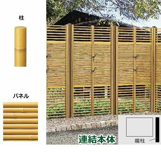リクシル 竹垣フェンス 京香 デザイン御簾垣 3型 ユニット型 間仕切りタイプ 両面仕様セット 連結本体 柱:真竹調 丸柱 W-10 T-15 真竹