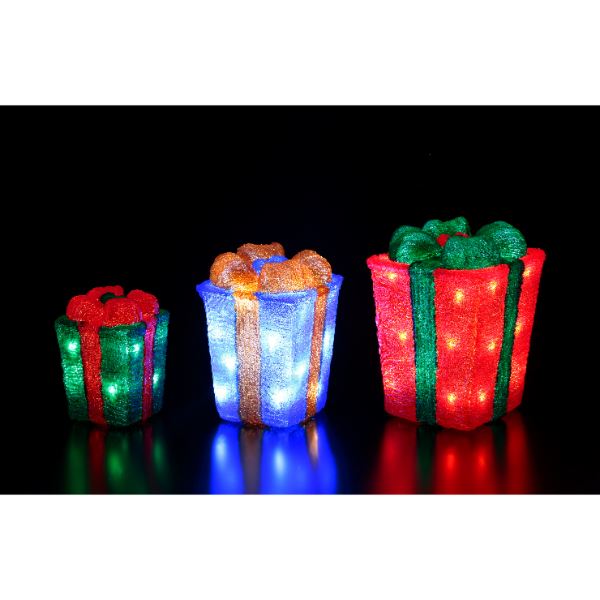 友愛玩具 LEDクリスタル モチーフ3連プレゼントボックス WG-23461 『クリスマス 屋外 LED イルミネーション ライト』