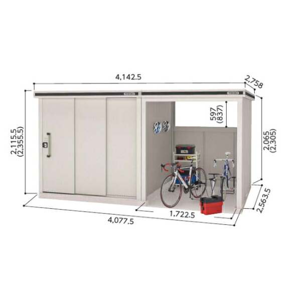 【サビにくい　自転車置場　駐輪】ヨドコウ LMD+LKD／エルモコンビ LMD-2225+LKD1825 物置 一般型 標準高タイプ『ヨド物置 物置 屋外 大型 おしゃれ 倉庫 収納庫』【受注生産品】【追加金額で取付工事可能】