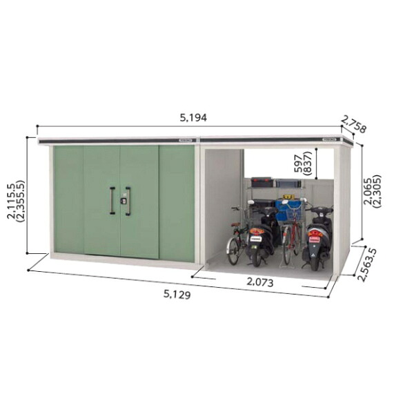 【サビにくい 自転車置場 駐輪】ヨドコウ LMD+LKD/エルモコンビ LMD-2925H+LKD2225H 物置 一般型 背高Hタイプ『ヨド物置 物置 屋外 大型 おしゃれ 倉庫 収納庫』【受注生産品】【追加金額で取付工事可能】|エクステリアのプロショップ キロ