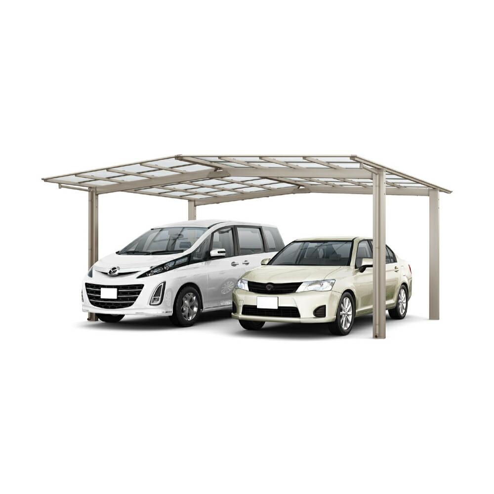 LIXIL リクシル ネスカF 1台用 M合掌 24・24-57型 標準柱 H22 熱線吸収ポリカーボネート屋根使用 『 カーポート 2台 本体のみ 駐車場 屋根 外構 エクステリア DIY 』