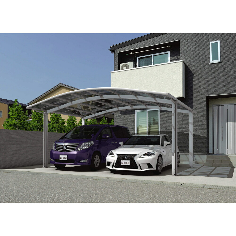 【商品のみ】 三協アルミ カムフィエースワイド 2台用 基本タイプ 4354 H28 屋根材：ポリカーボネート板 柱4本 『 カーポート 2台 本体のみ 駐車場 屋根 外構 エクステリア 』