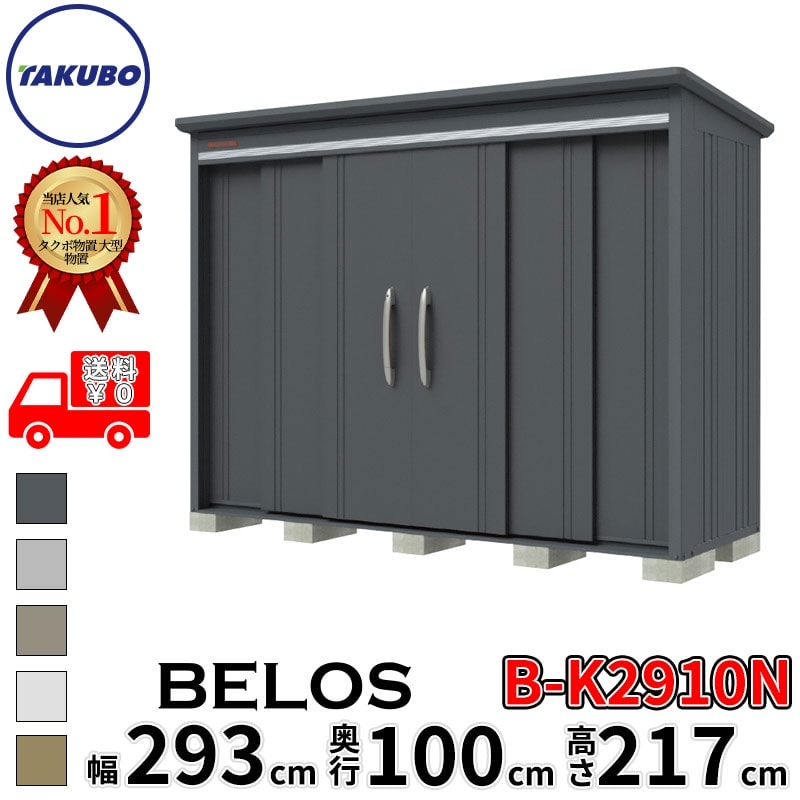 タクボ物置 田窪工業所 B-series BELOS ヴェロス B-K2910N 豪雪型 結露減少屋根 棚なし 幅 300(290) cm 奥行 120(100) cm 高さ 220 cm 【追加金額で取付工事可能】『 物置 屋外 大型 中型 タクボ 収納庫 物置き 倉庫 diy キット 自転車 タイヤ おしゃれ 』