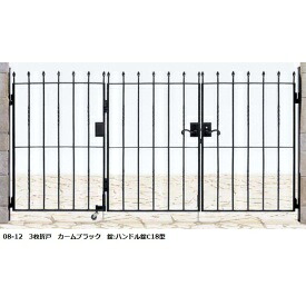【送料無料】YKKAP シャローネシリーズ トラディシオン門扉7型 06-12 門柱・3枚折戸セット『ゲート 部材 ガーデン 住宅 境界 入口 塀 壁 diy おしゃれ 鋳物 洋風 門扉』 カームブラック｜エクステリアのキロ支店
