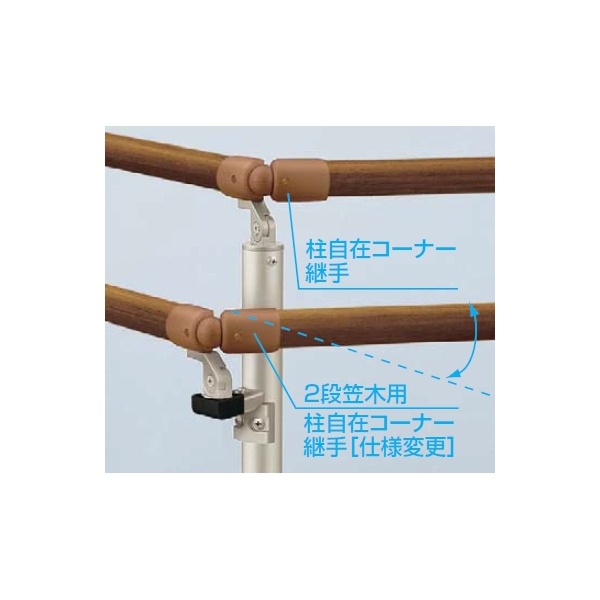 YKKAP 歩行補助用手すり パルトナーUDフェンス(自立タイプ)オプション・2段笠木用部品 柱部品 自在コーナー継手 B型笠木用