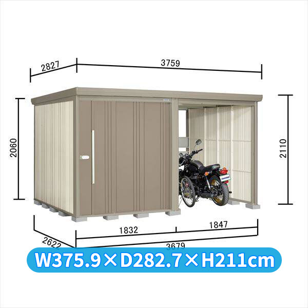 タクボ物置 TP/ストックマンプラスアルファ TP-37R26 一般型 『物置 屋外 大型 倉庫 小屋 収納庫 diy サイクルポート タイヤ テント 庭 おしゃれ』【追加金額で取付工事可能】 カーボンブラウン|エクステリアのキロ支店