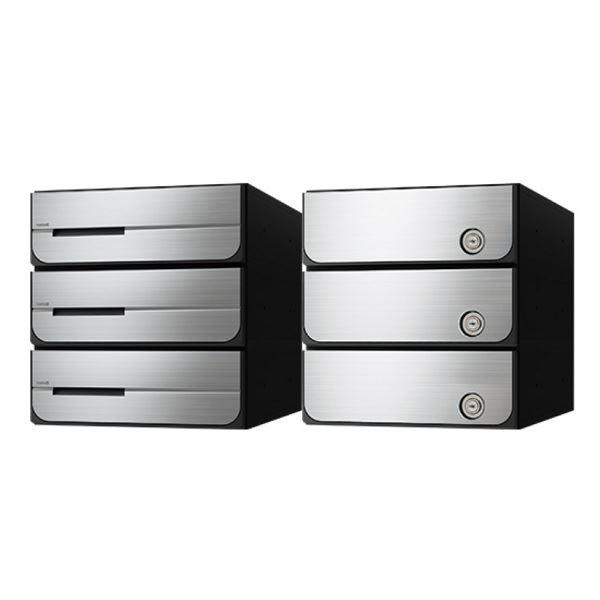 ナスタ 集合住宅用ポスト 前入後出/屋内用 ヨコ型/上開き ラッチ錠 戸数3 KS-MB5102PU-3R-SV シルバー|エクステリアのキロ支店