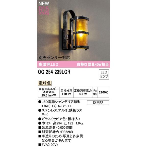 81％以上節約 オーデリック ポーチライト R15 クラス2 #OG 254 239LCR 別売センサー対応 電球色 qdtek.vn