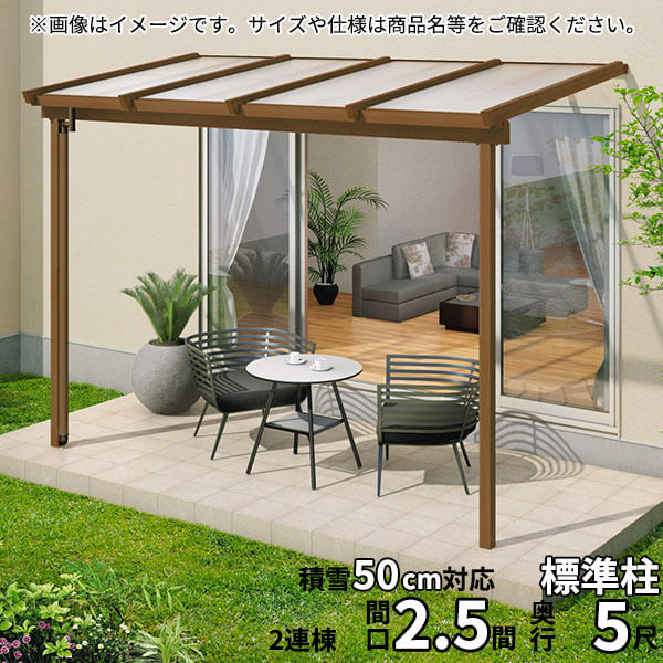 【送料無料】三協アルミ 1階設置型テラス ナチュレNN型 2.5間B&times;5尺 壁付け納まり 1500タイプ 関東間 2連結 TPNB-1550C 熱線遮断ポリカ『木調 1階用 おしゃれ DIY 雨よけ 洗濯干し場 後付け エクステリア 』｜エクステリアのキロ支店