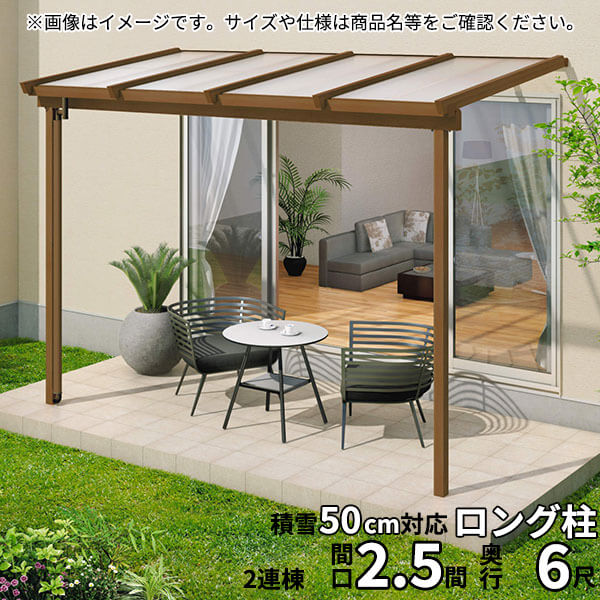 【送料無料】三協アルミ 1階設置型テラス ナチュレNN型 ロング柱 2.5間B×6尺 壁付け納まり 1500タイプ 関東間 2連結 TPNB-1560C ポリカーボネート『木調 1階用 おしゃれ DIY 雨よけ 洗濯干し場 後付け エクステリア 』
