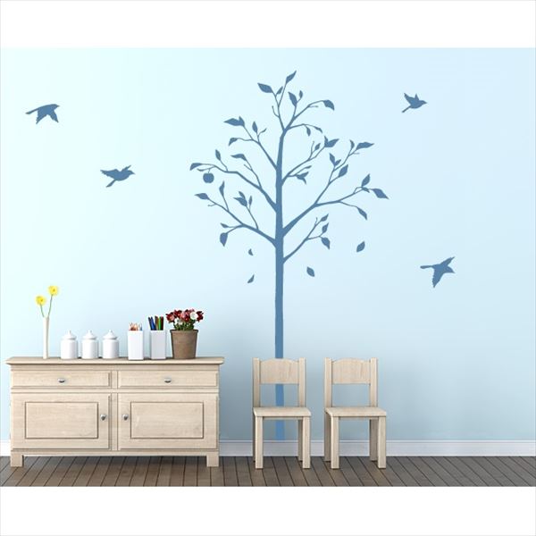 楽天市場 東京ステッカー 高級ウォールステッカー 植物 林檎の木と小鳥 Mサイズ Ts0051 Dm ブルー おしゃれ かわいい 壁 シール エクステリアのキロ楽天市場支店