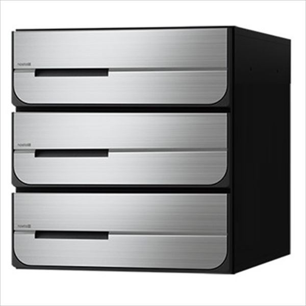 ナスタ 集合住宅用ポスト 前入後出タイプ シリンダー錠 戸数3 KS-MB5102PU-3C-S 屋内用 ステンレスヘアーライン｜エクステリアのキロ支店