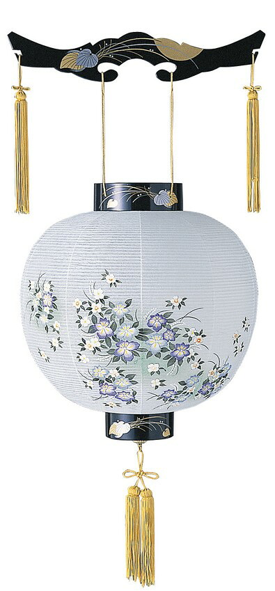 【吊り提灯】尺二丸 紫小花 アイリスの絵柄 LED電池ローソク付き|仏壇仏具の岸佛光堂