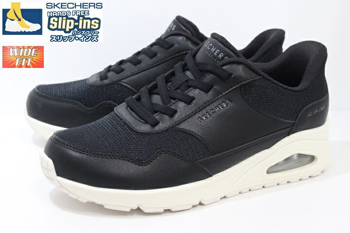 幅広 スケッチャーズ スリップインズ レディース スニーカー ハンズフリーシューズ Slip-ins SKECHERS UNO BANKSIA 177117W BLK BLACK