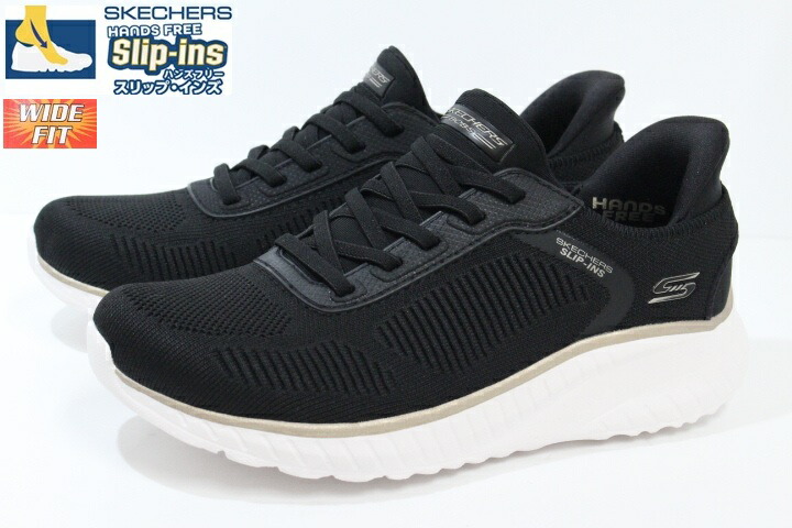 幅ひろい スケッチャーズ スリップインズ レディース スニーカー ハンズフリーシューズ Slip-ins SKECHERS BOBS SQUAD CHAOS CURRENT MUSE 117497W BKGD