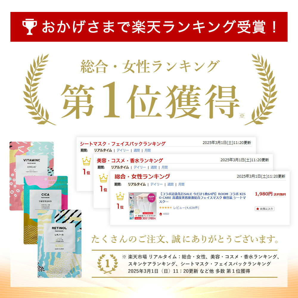 ROOM コラボ KISO CARE 高濃度美容原液配合フェイスマスク 個